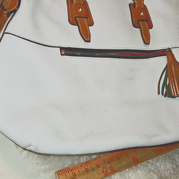 Dooney & Bourke  Florentine Clayton Tan and White Wth Tassels - Picture 9 of 15
